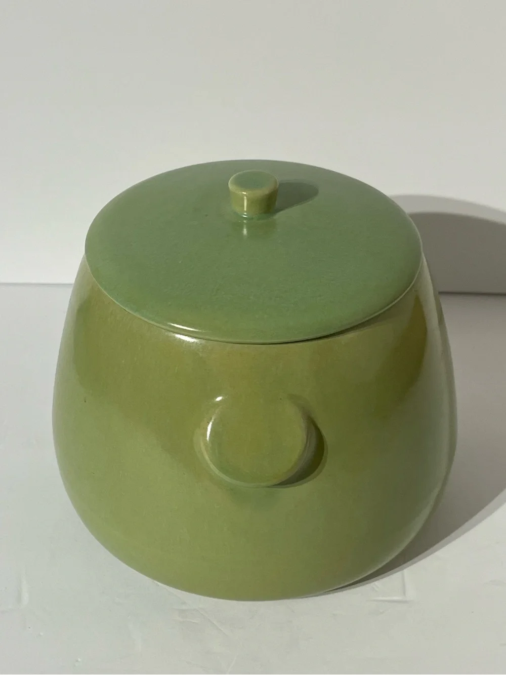 Vintage La Solana Ware Cookie Jar with Lid Bean Pot Style Green MCM 50s